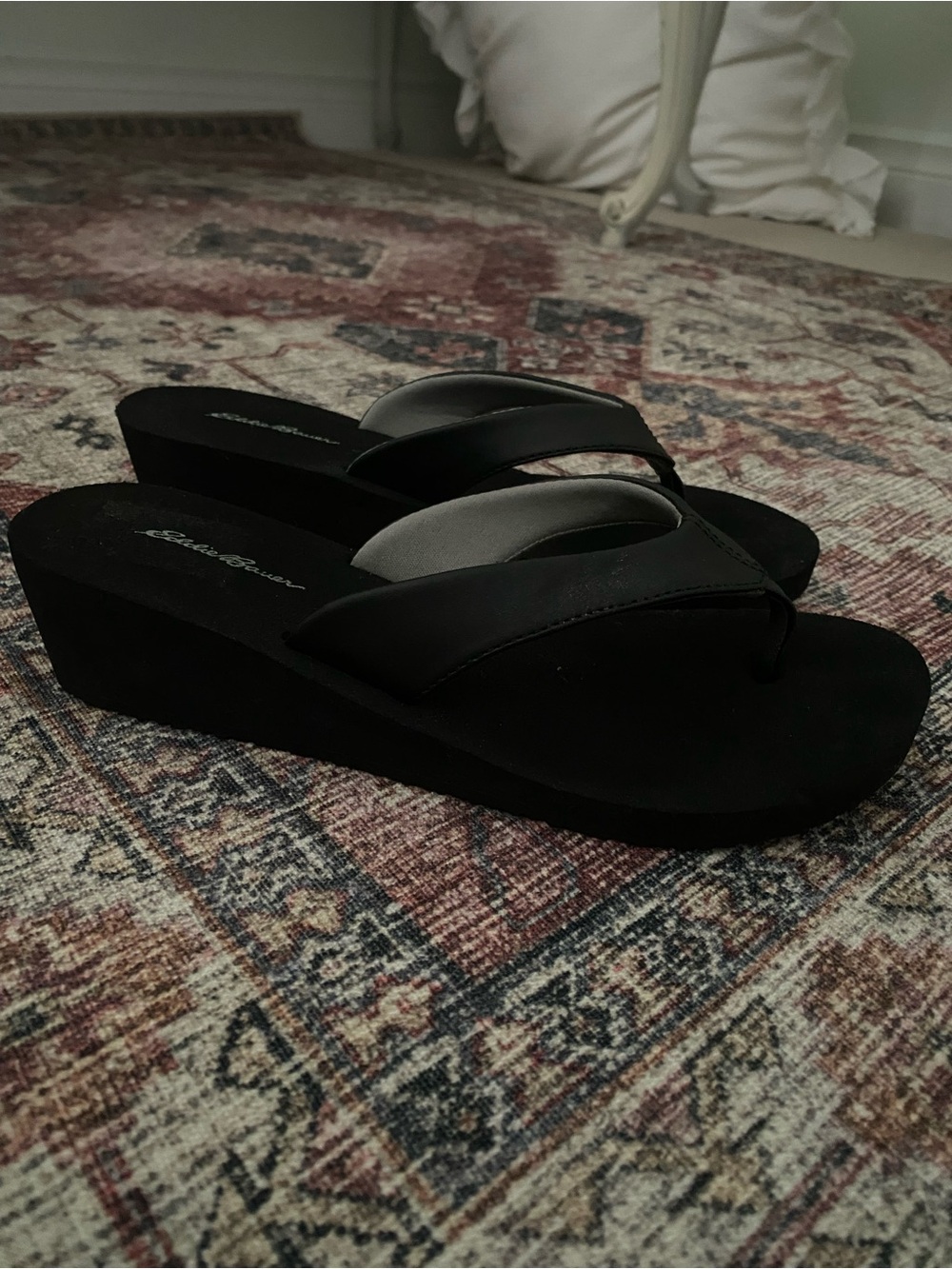 Eddie Bauer Black Wedge Thong Sandals